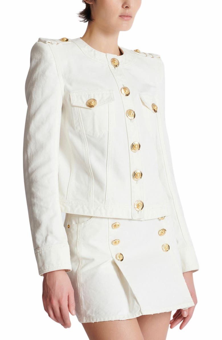Balmain Cropped Cotton Canvas Jacket, Alternate, color, White