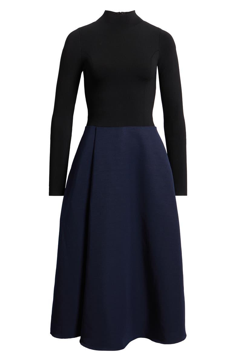 Ted Baker London Chira Long Sleeve Mixed Media Dress, Alternate, color, Black/ Blue