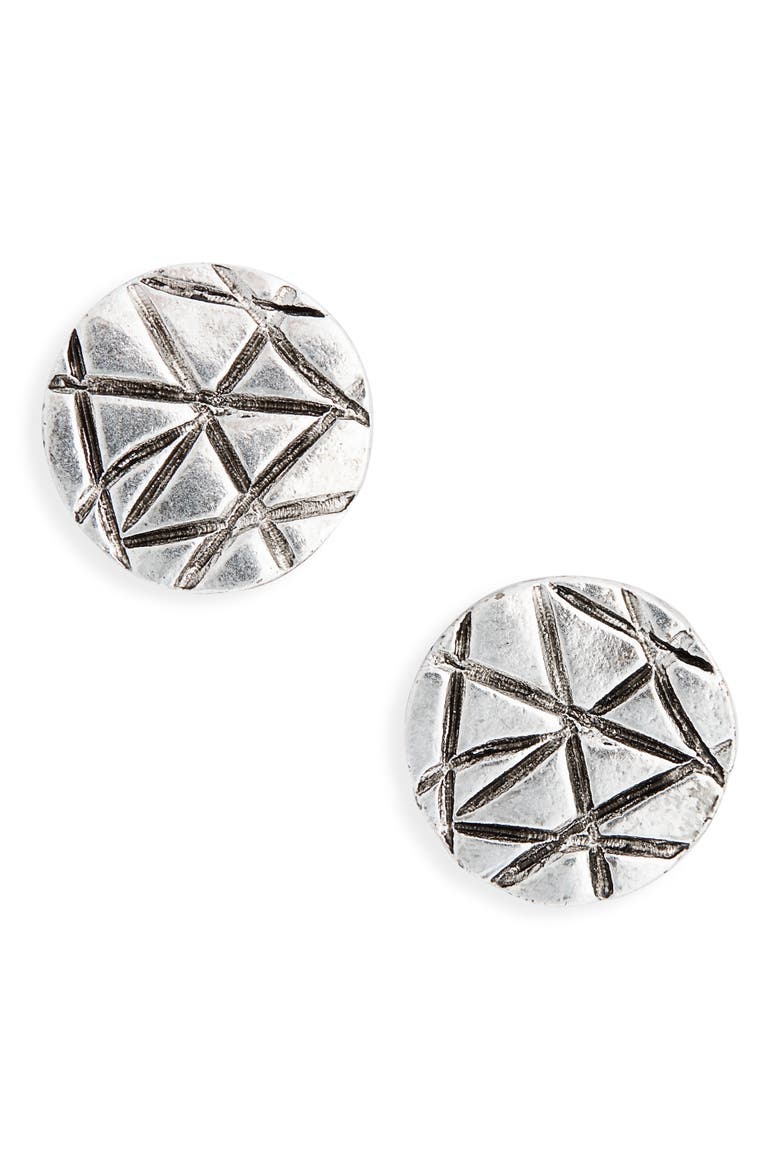 Textured Medallion Stud Earrings, Main, color, SILVER