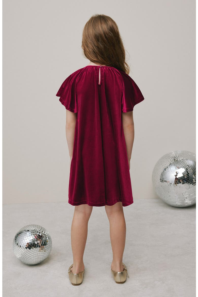 Kids' Flutter Sleeve Velvet Dress, Alternate, color, RED