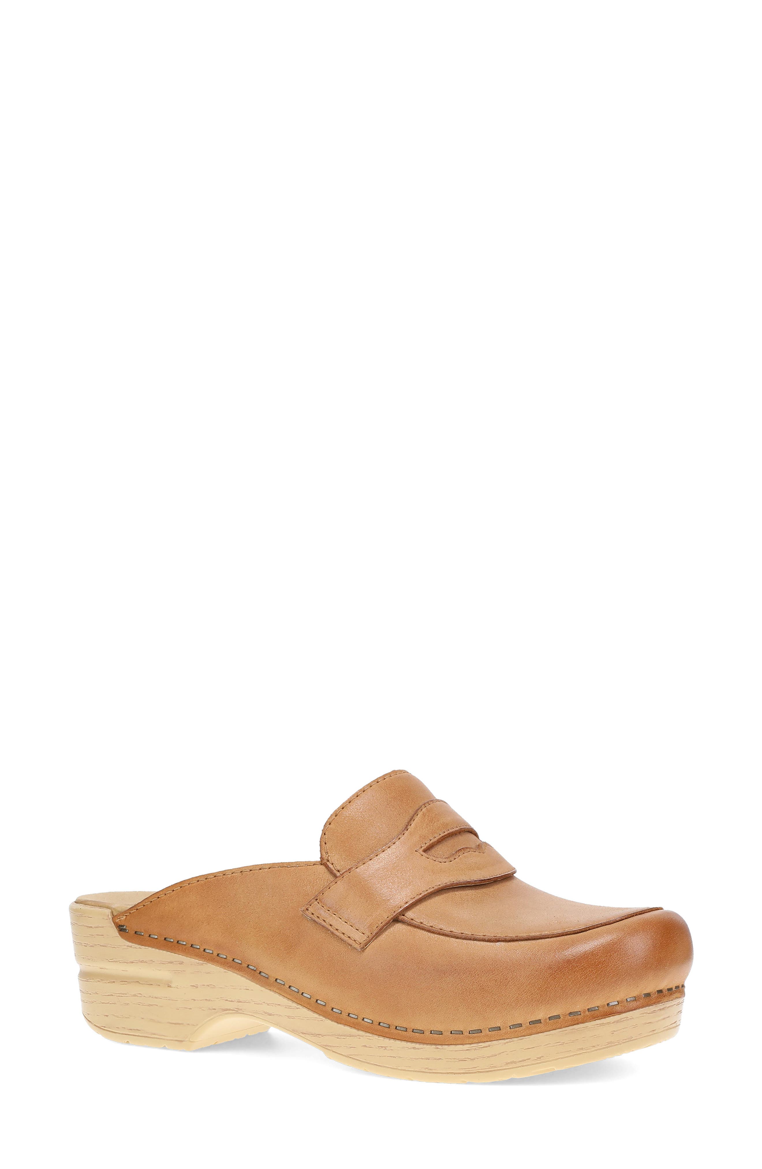Lyric Leather Penny Loafer Clog, Main, color, LUGGAGE
