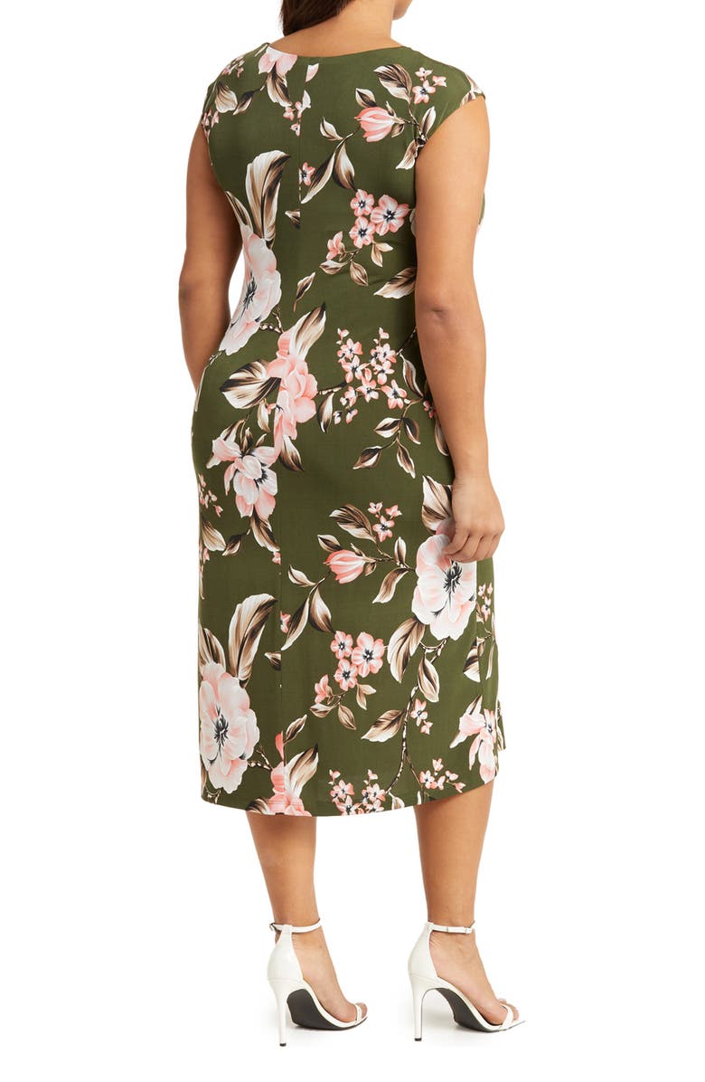 Connected Apparel Floral Drape Cowl Neck Midi Dress, Alternate, color, 
