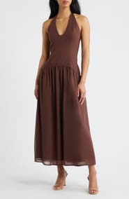 Princess Polly Chestnut Halter Neck Drop Waist Maxi Dress