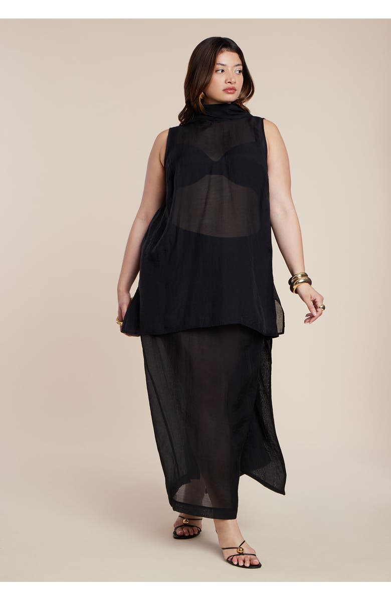 ELOQUII Sheer Printed Organza Skirt, Alternate, color, Black Onyx