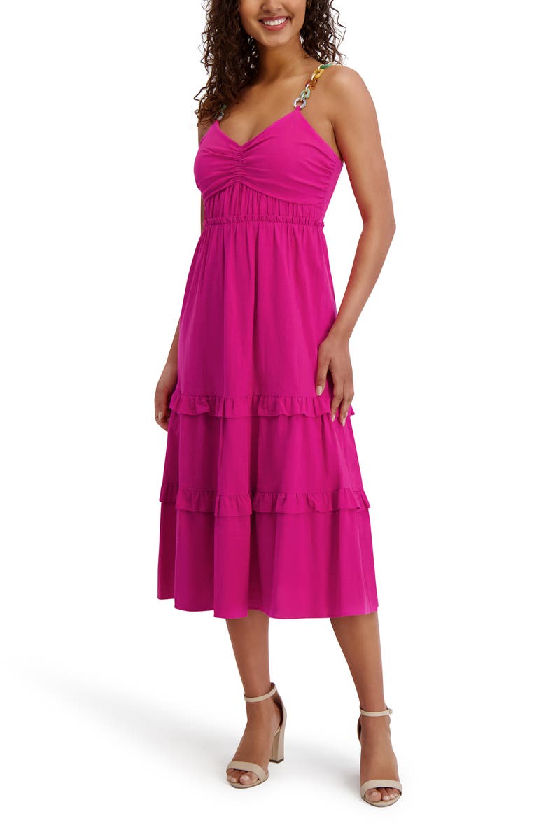Siena Embellished Tiered Midi Dress, Alternate, color, Hot Pink