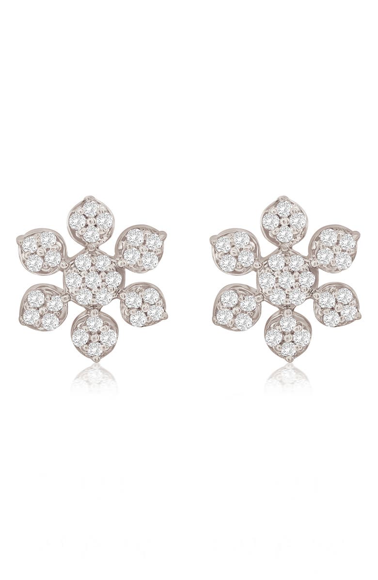 SUZY LEVIAN DIAMONDS 14K Gold Pavé Diamond Snowflake Stud Earrings, Main, color, White