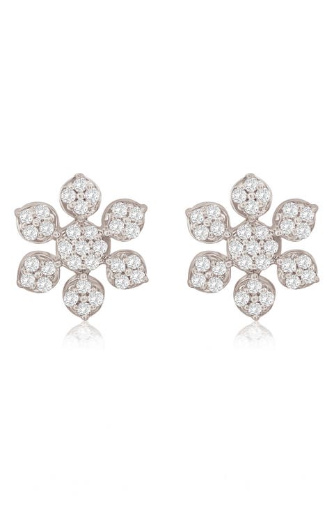 14K Gold Pavé Diamond Snowflake Stud Earrings