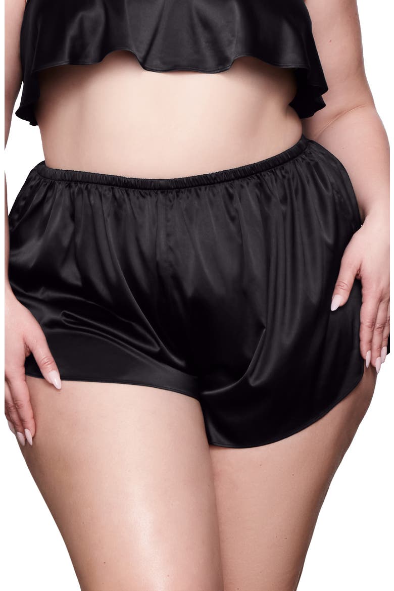 Shine Satin Lounge Shorts, Alternate, color, ONYX