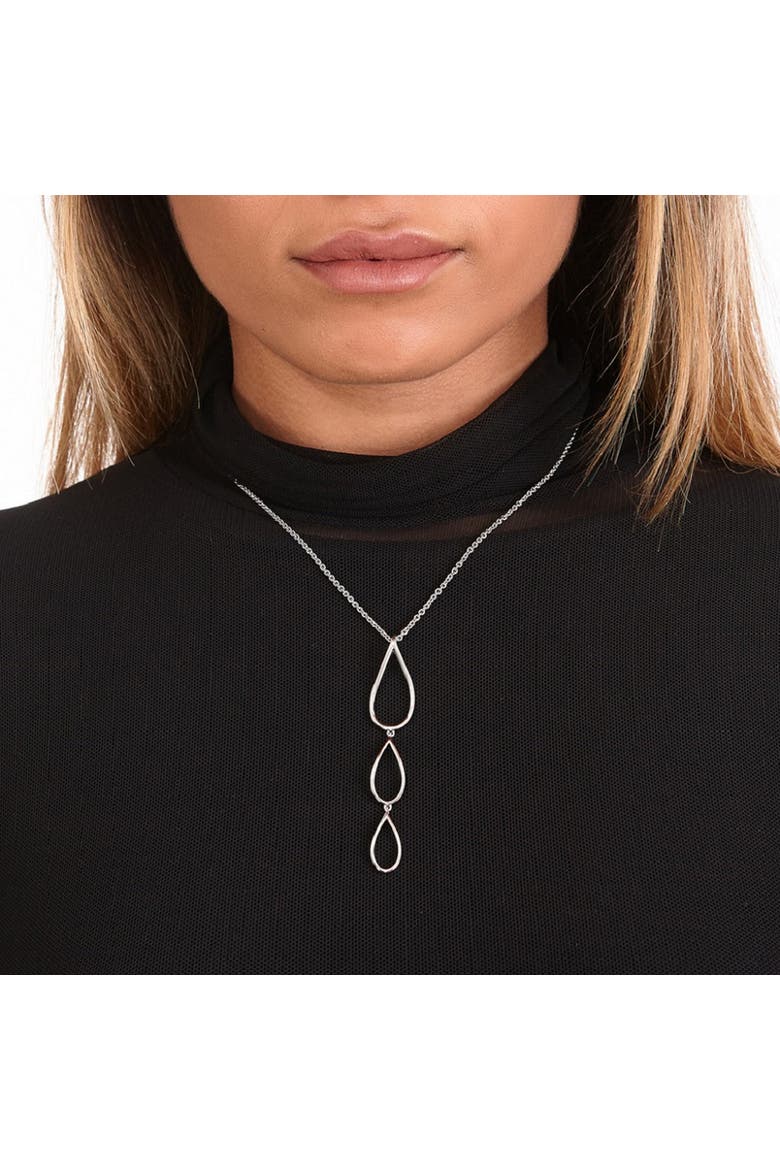 Tri Petal Long Pendant, Alternate, color, Silver