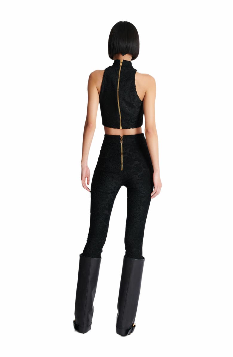 Balmain Baroque Patterned Leggings, Alternate, color, Black
