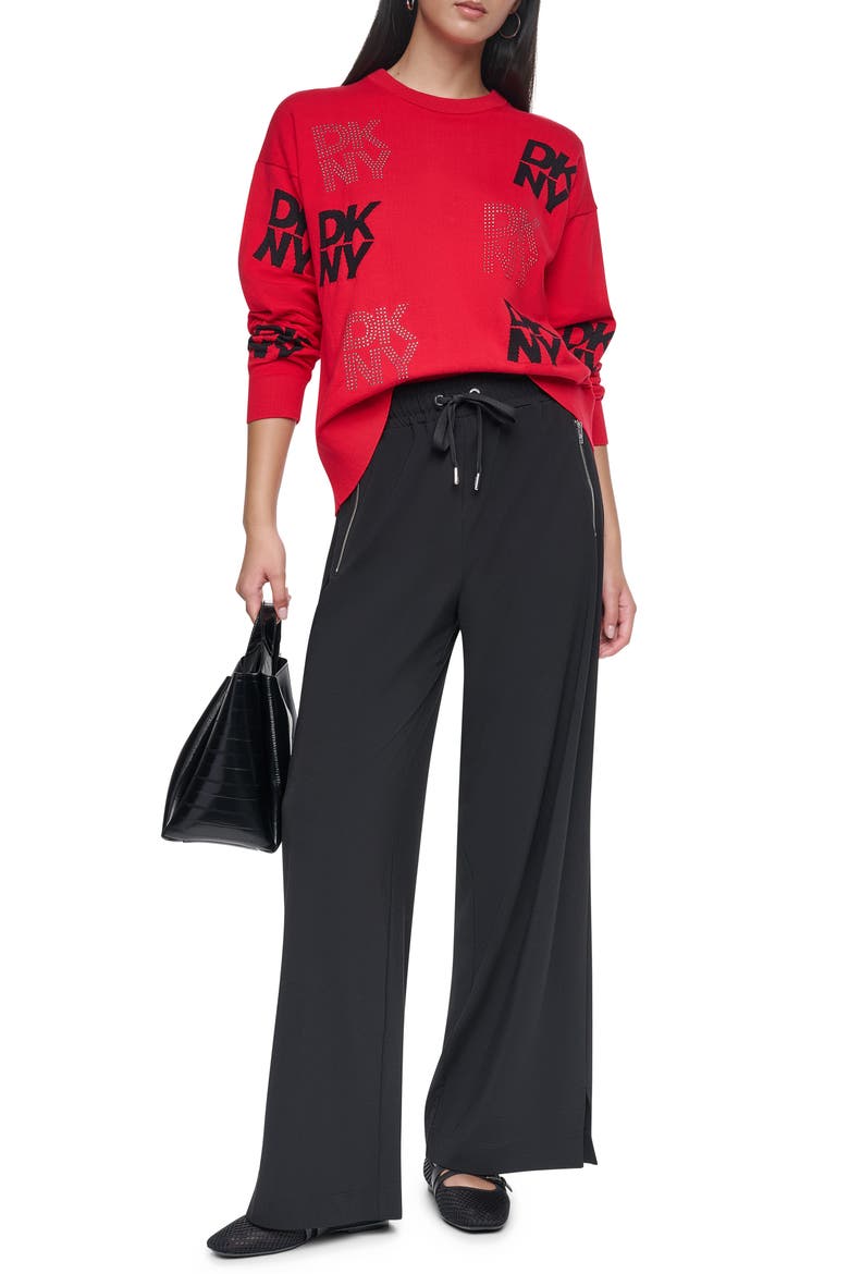 Intarsia Rhinestone Logo Sweater, Alternate, color, VIBRNT RED
