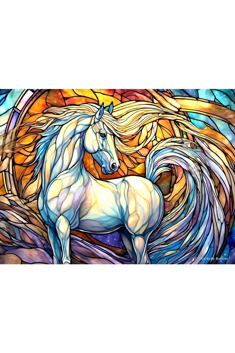 Stained Glass Zoo White Horse 500 piece Jigsaw Puzzle for Adults, Alternate, color, Multicolor