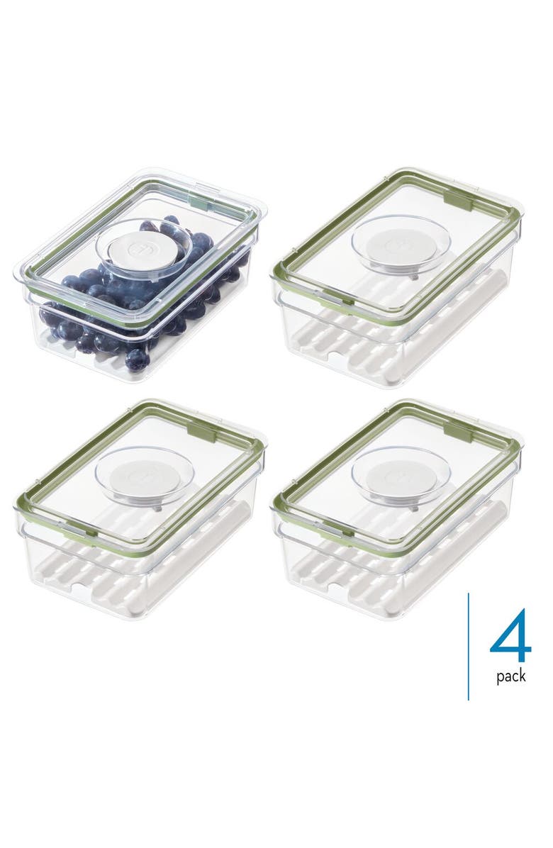 iDesign Medium Fridge Produce Bin with Drainage Tray - Set of 4 - Clear, Alternate, color, Clear