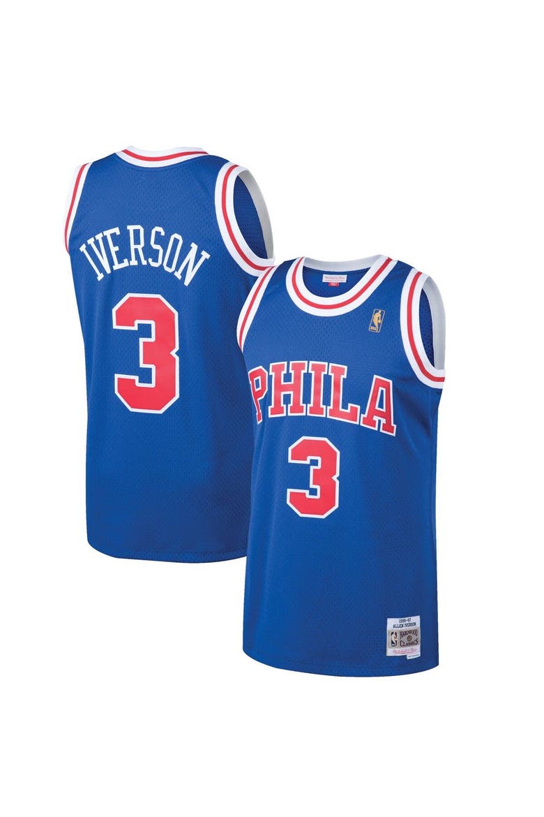 Men's Mitchell & Ness Allen Iverson Royal Philadelphia 76ers 1996/97 Hardwood Classics Swingman Jersey, Alternate, color, Royal