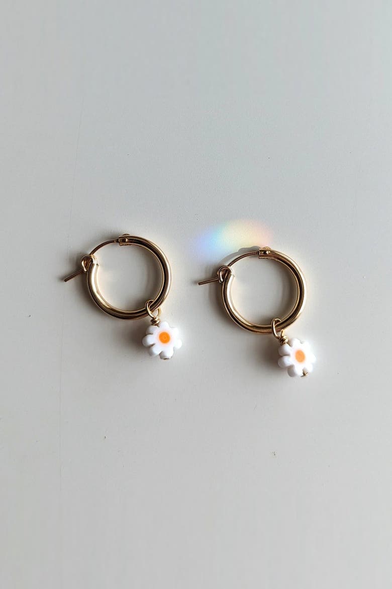 Charm Hoop Earrings, Main, color, Daisies