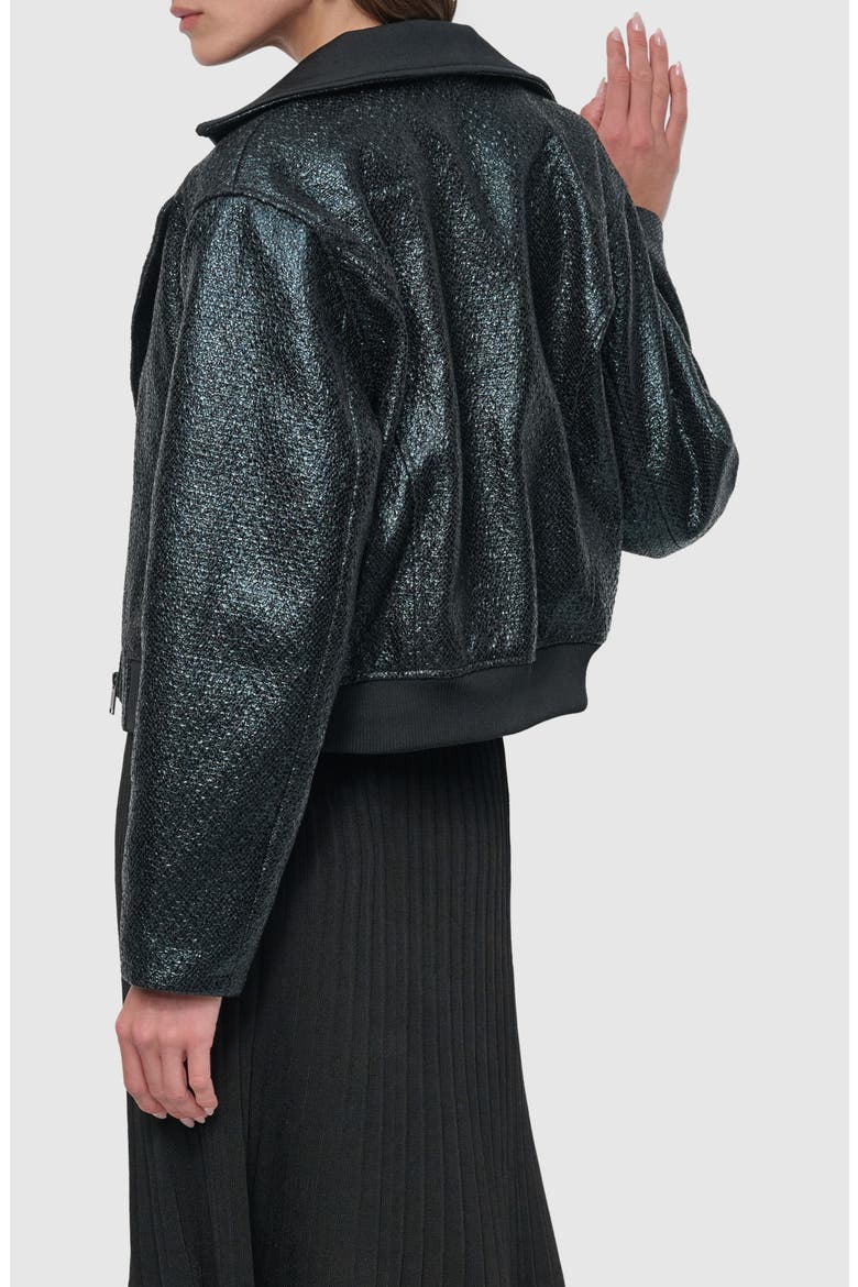 Foil Tweed Moto Jacket, Alternate, color, BLACK
