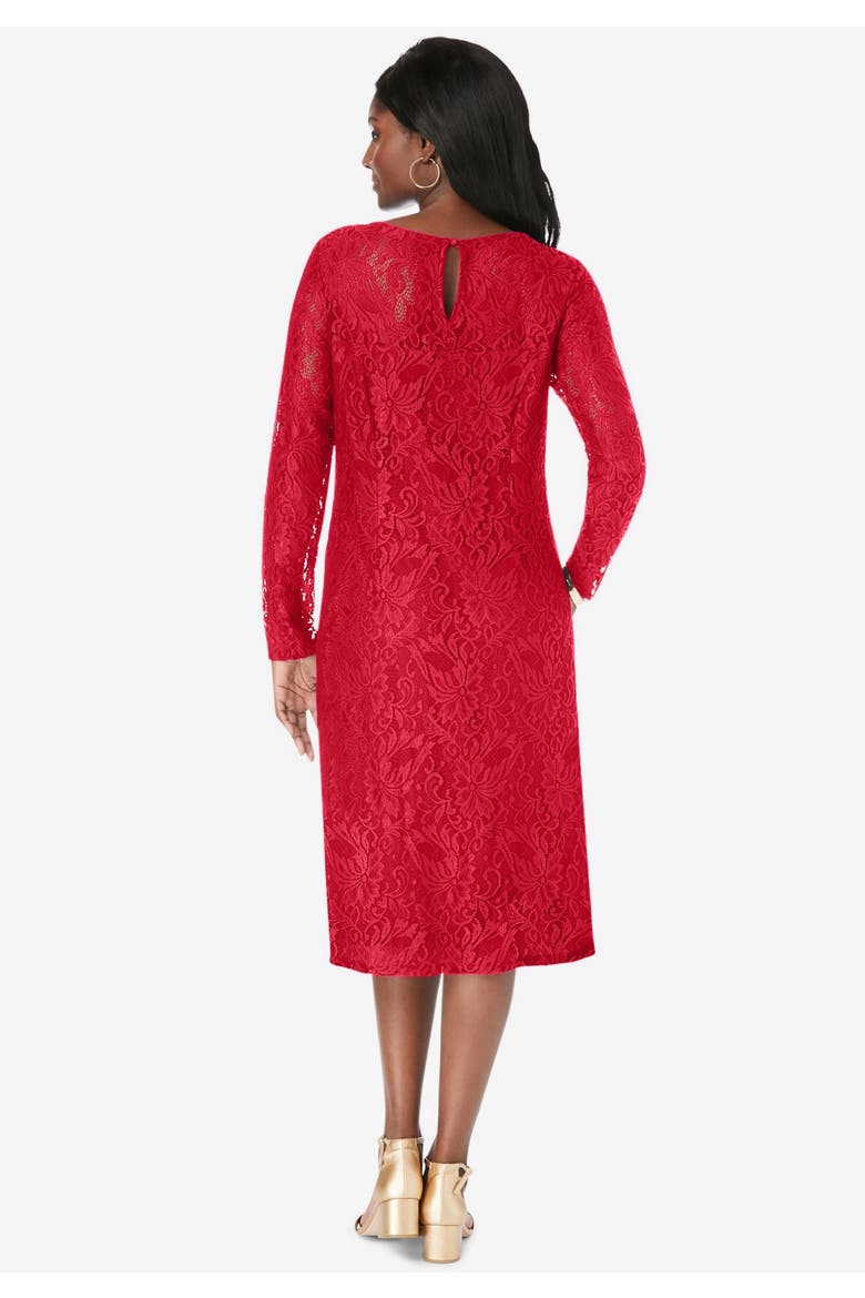 Stretch Lace Shift Dress, Alternate, color, CLASSIC RED
