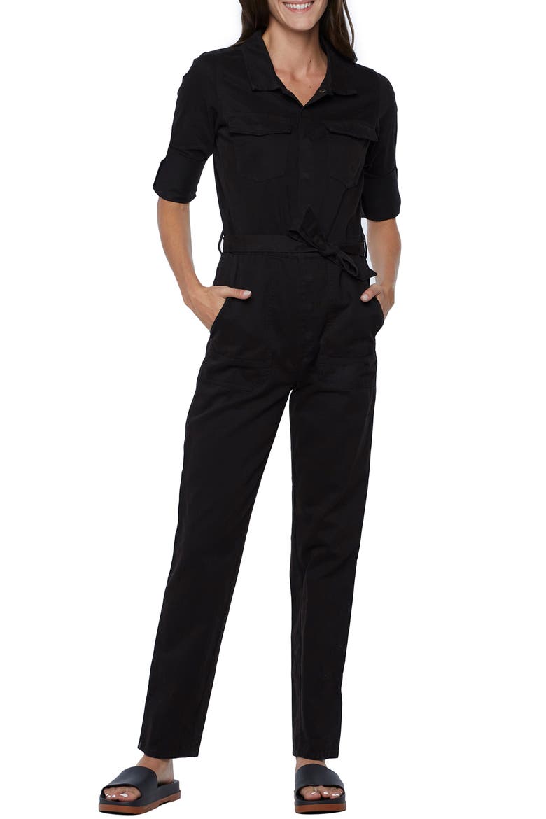 Hi-Bar Long Sleeve Denim Jumpsuit, Main, color, BLACK