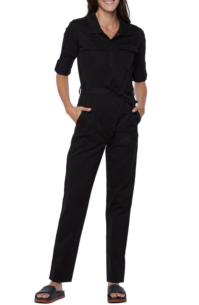 Wash Lab Denim Hi-Bar Long Sleeve Denim Jumpsuit, Main, color, Black
