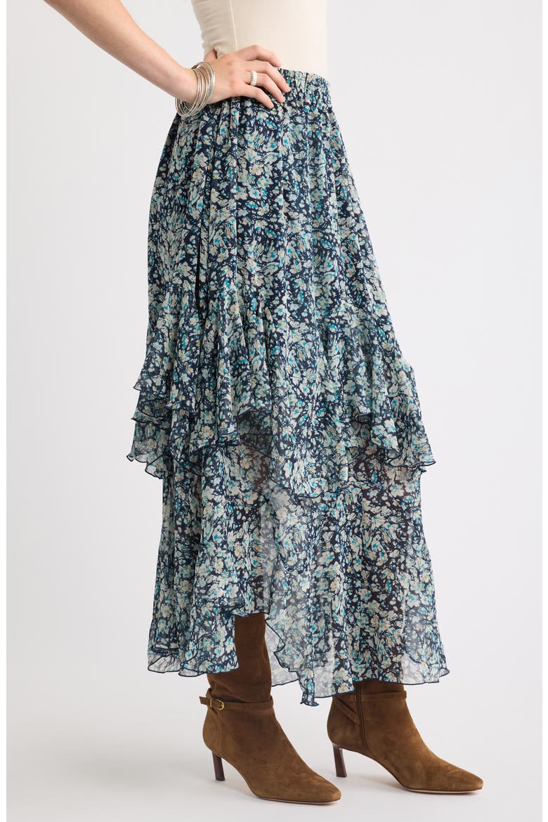 Tiered Chiffon Maxi Skirt, Alternate, color, NAVY WARPED FLORAL