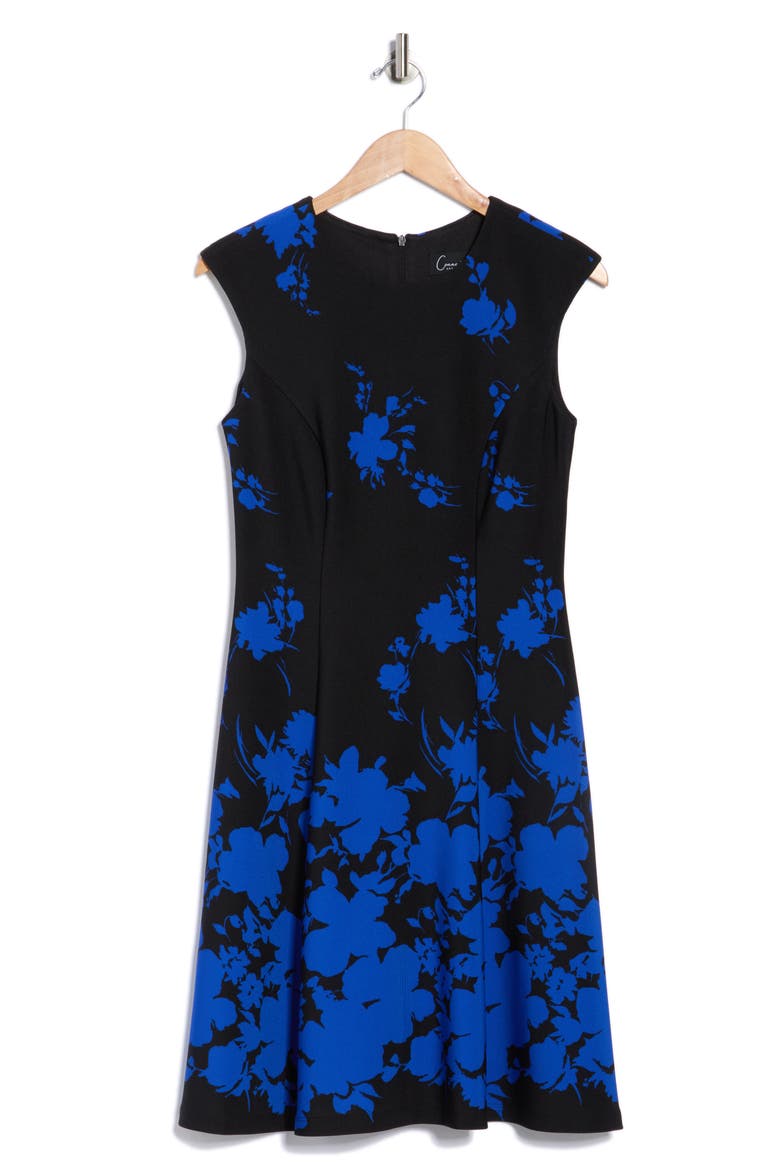 Floral Fit & Flare Dress, Alternate, color, SAPHIRE