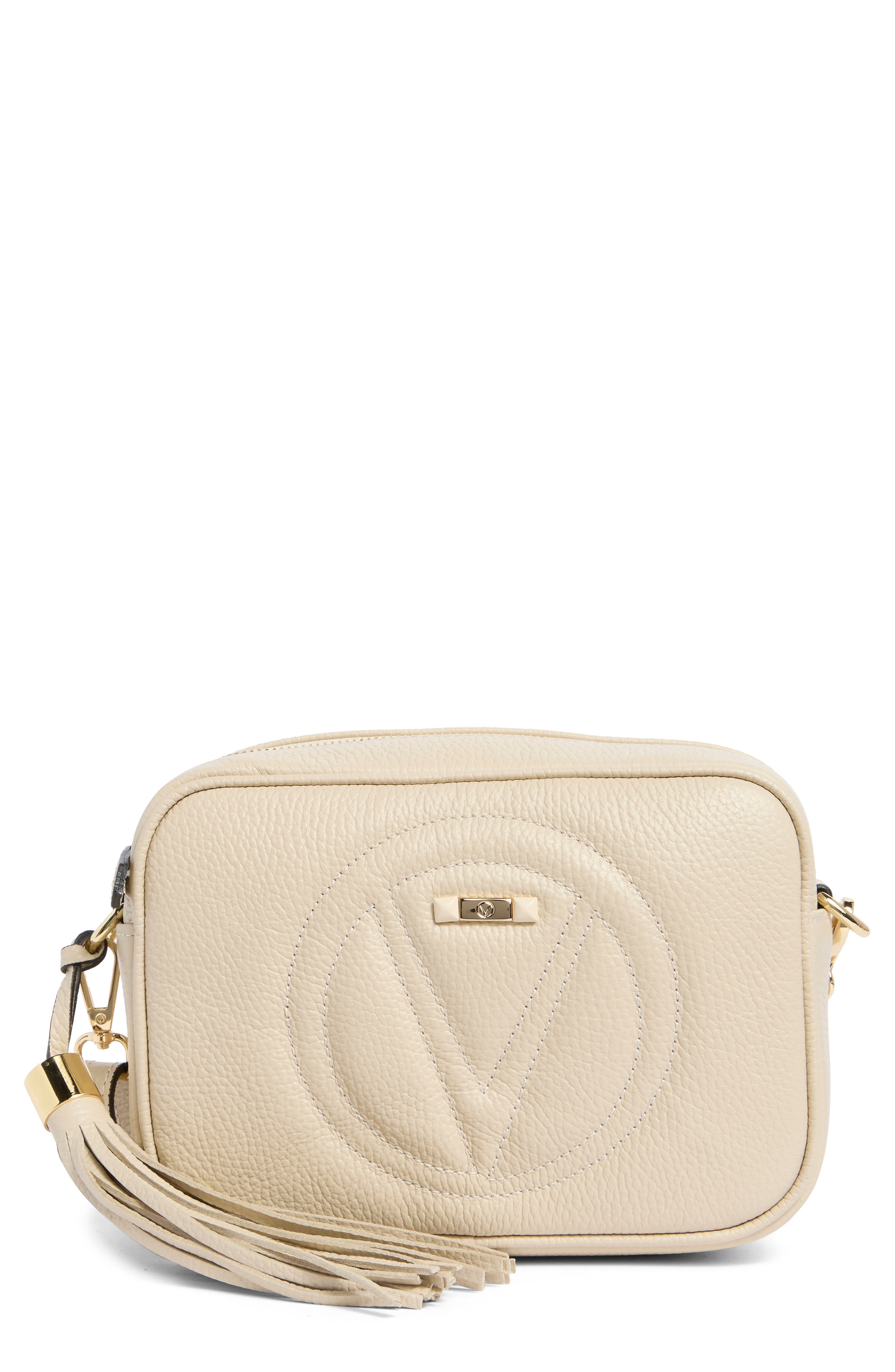 Valentino By Mario Valentino Mia Dollaro Vlogo Leather Crossbody Bag In White