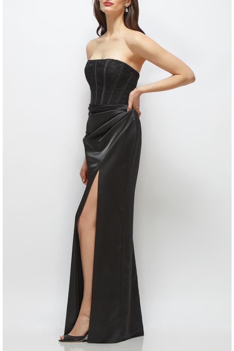 Embroidered Bodice Strapless Gown, Alternate, color, BLACK