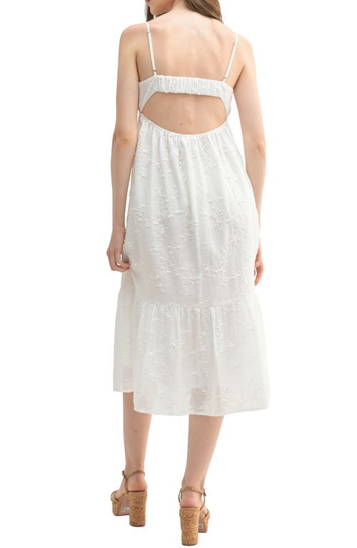Lush Bow Tied Floral Embroidered Midi Dress In Off White