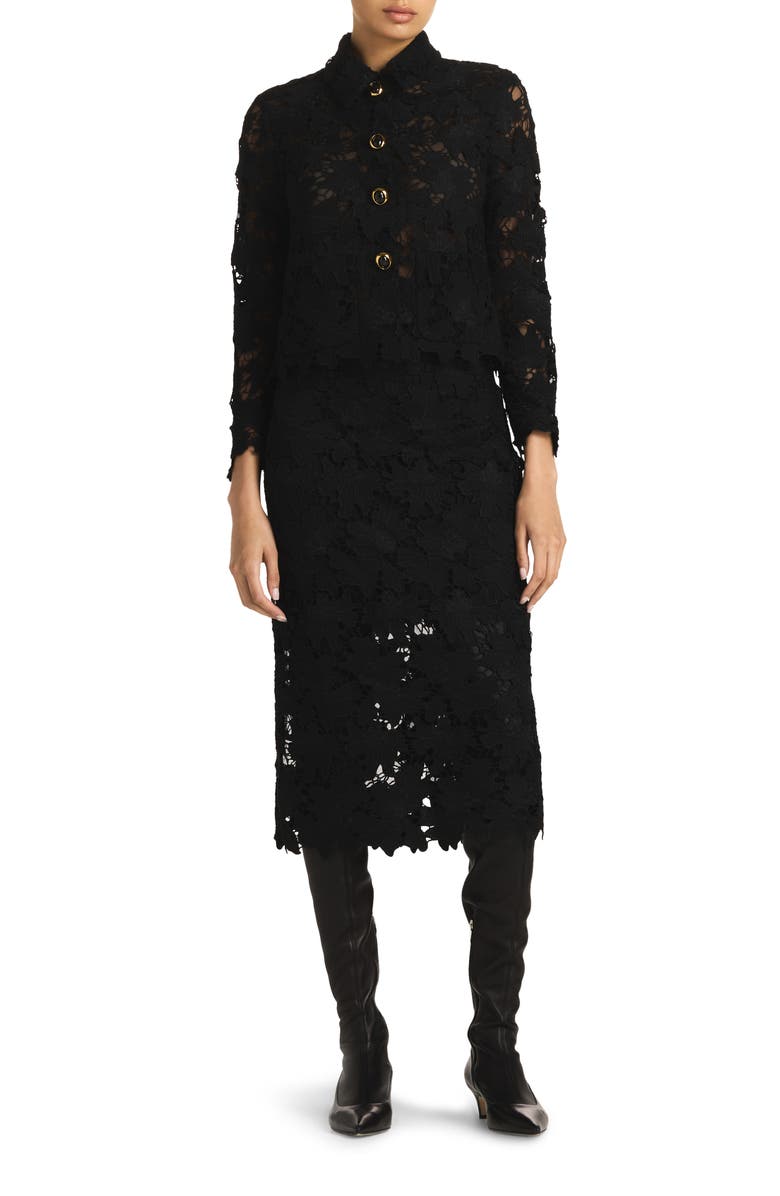 ST. JOHN Floral Guipure Lace Skirt, Main, color,