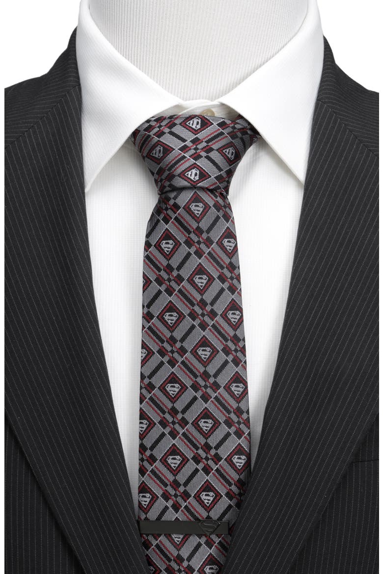 DC Comics Superman Geometric Gray Silk Tie, Alternate, color, SILVER