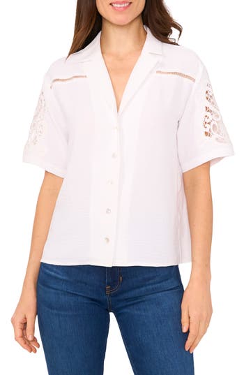 Shop Cece Lace Inset Top In Ultra White