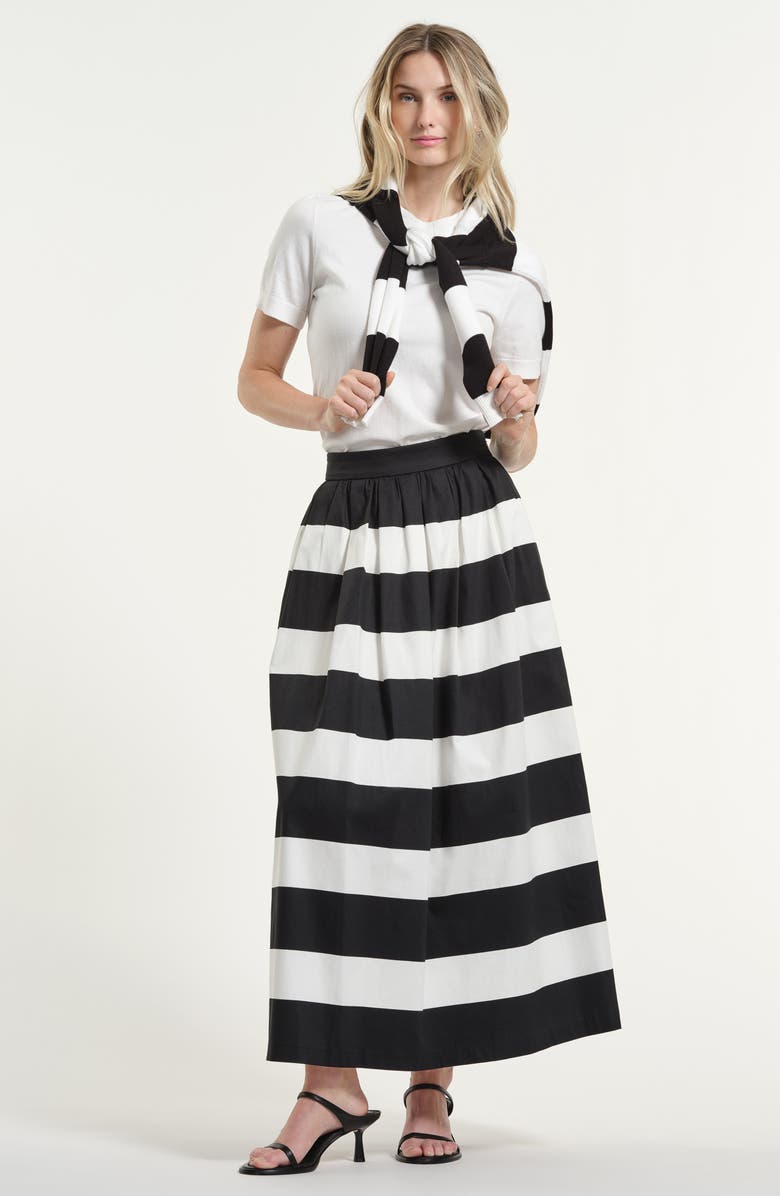 Isaac Mizrahi New York Wide Stripe Stretch Cotton Maxi Skirt, Alternate, color, Black/ White