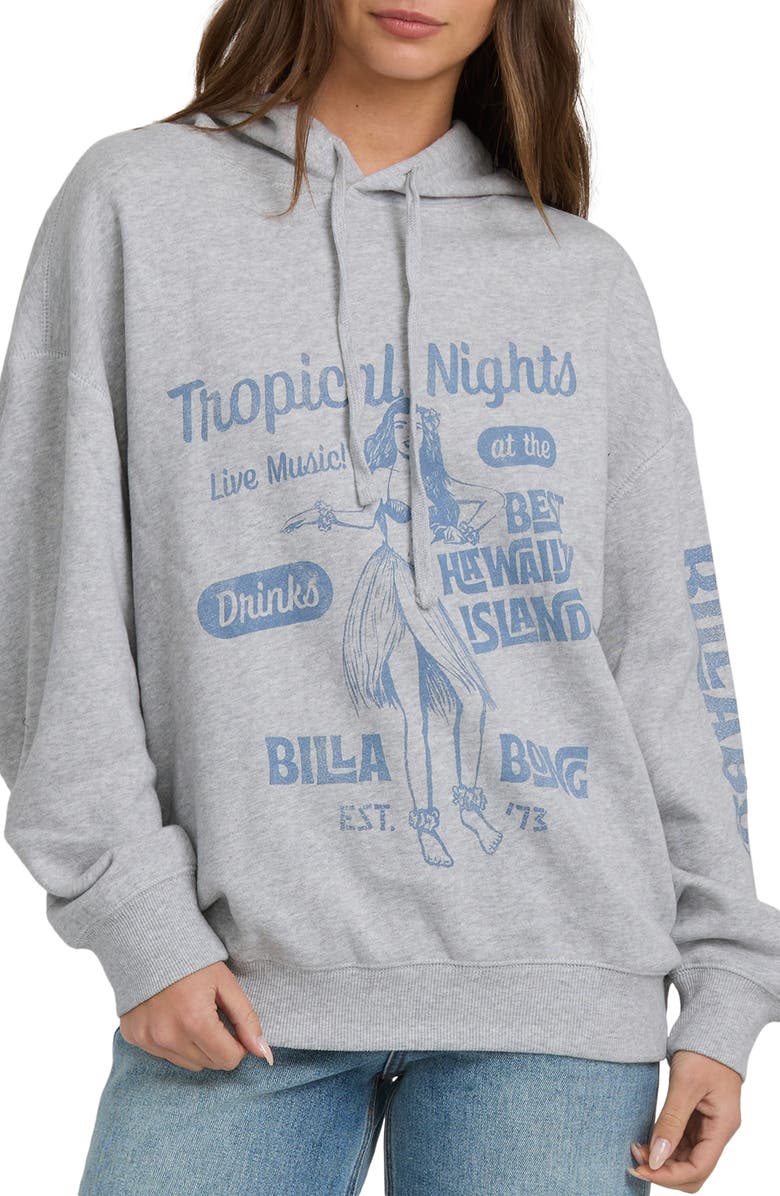 Billabong Vivid Oversize Cotton Blend Graphic Hoodie, Main, color, Heather Grass