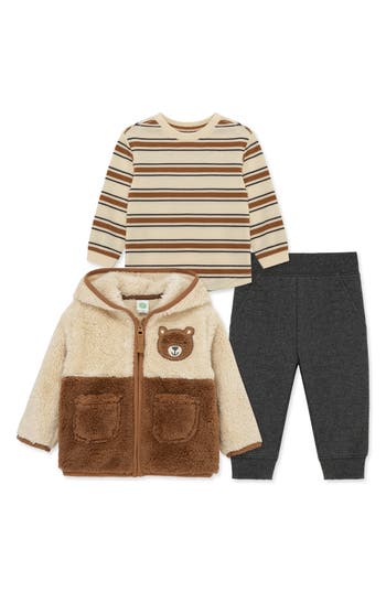 Little Me Colorblock Fleece Jacket, Stripe Thermal T-shirt & Pants Set In Multi