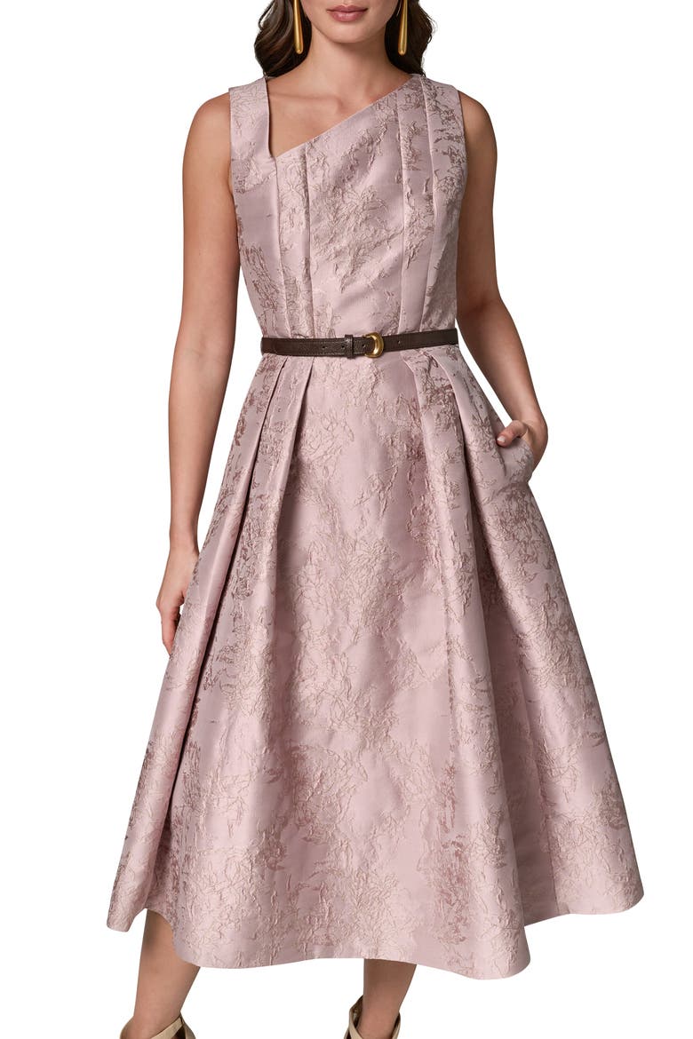 Floral Jacquard Fit & Flare Midi Dress, Alternate, color, LILAC