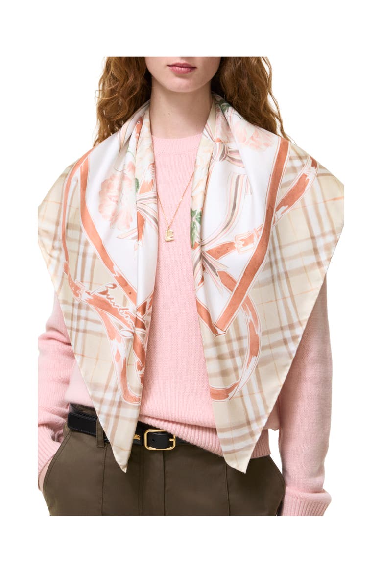 Rose Check Silk Scarf, Alternate, color, Honey beige