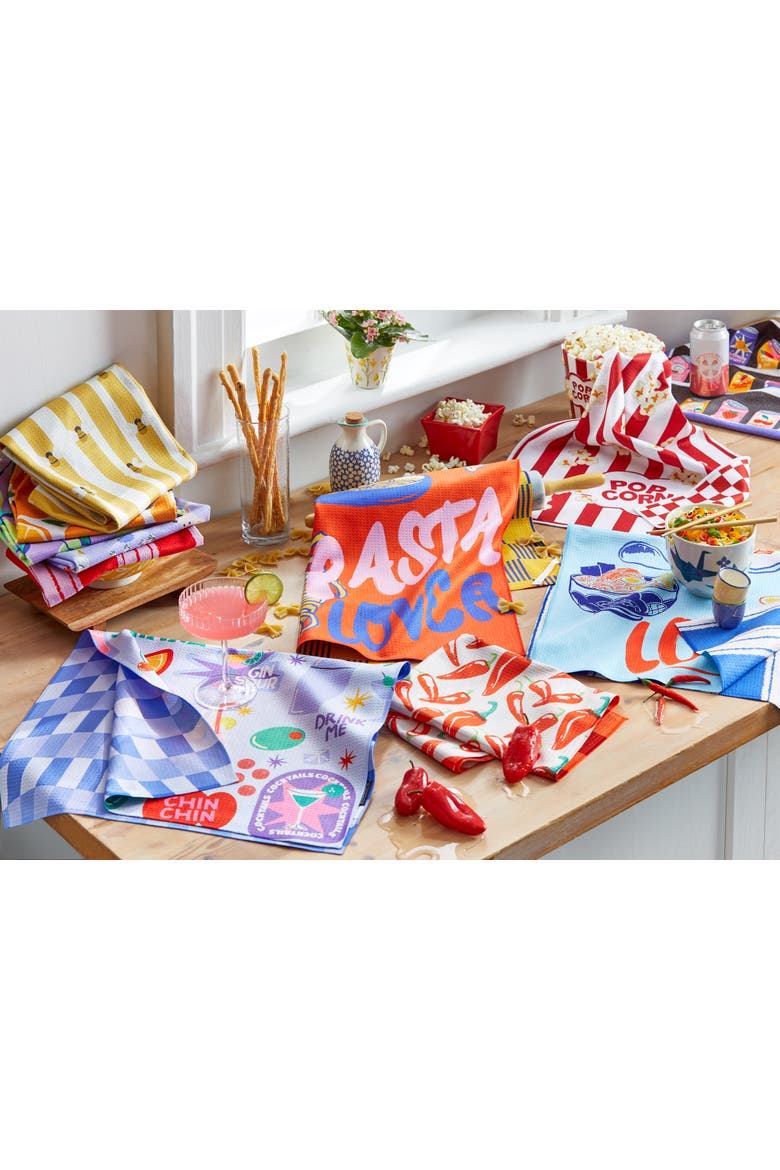 Daruma Doll Multi Cotton Dishtowel 26 x 18 in Everyday, Alternate, color, Multicolored