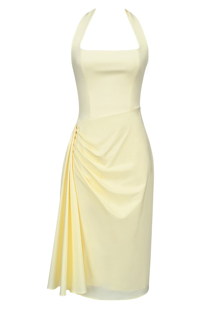 HOUSE OF CB Tallulah Halter Neck Stretch Cotton Midi Dress, Alternate, color, Lemon