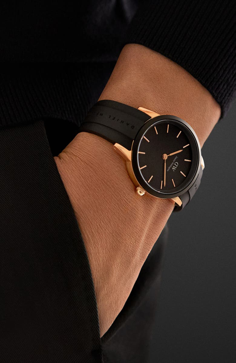 Daniel Wellington Iconic Motion Rubber Strap Watch, 40mm, Alternate, color, Rose Gold/White