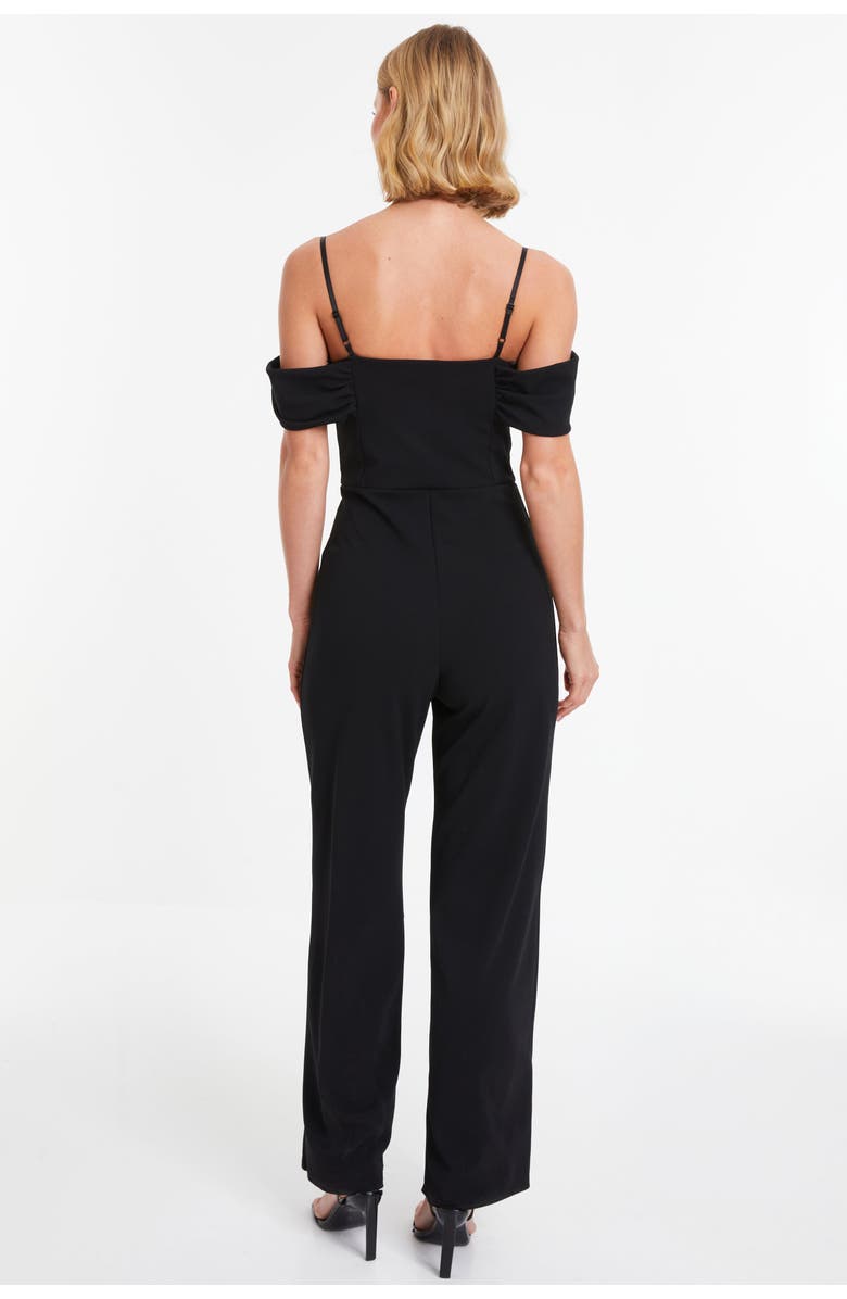 QUIZ Scuba Crepe Cold Shoulder Palazzo Jumpsuit, Alternate, color, Black
