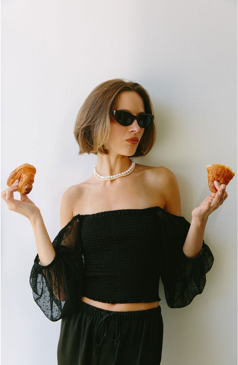 Whimsy + Row Cameron Top, Alternate, color, Black Sheer Polka Dot