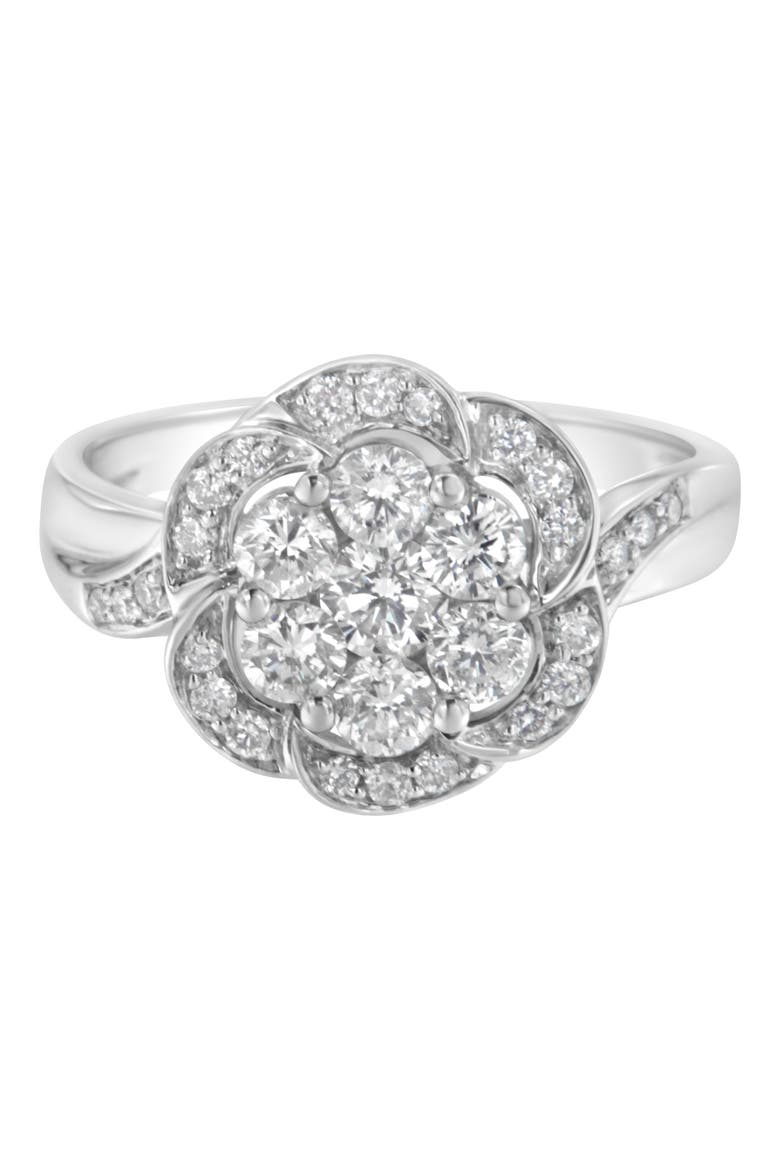 14K White Gold Floral Cluster 1.00 Ctw Diamond Ring, Alternate, color, White Gold