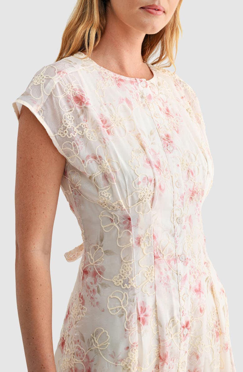Mila Mae Embroidered Floral Cap Sleeve Shirtdress, Alternate, color, Cream Mauve Floral