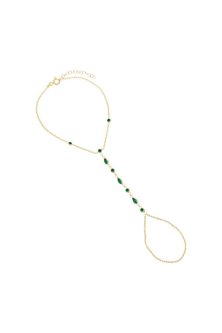 Colored CZ Multishape Bezel Hand Chain, Main, color, Emerald Green