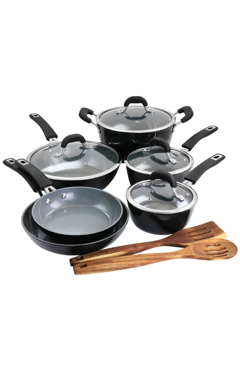 Kenmore 12 Piece Ceramic Coated Aluminum Cookware Set, Main, color, Black