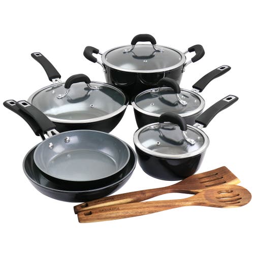 Kenmore 12 Piece Ceramic Coated Aluminum Cookware Set In Black