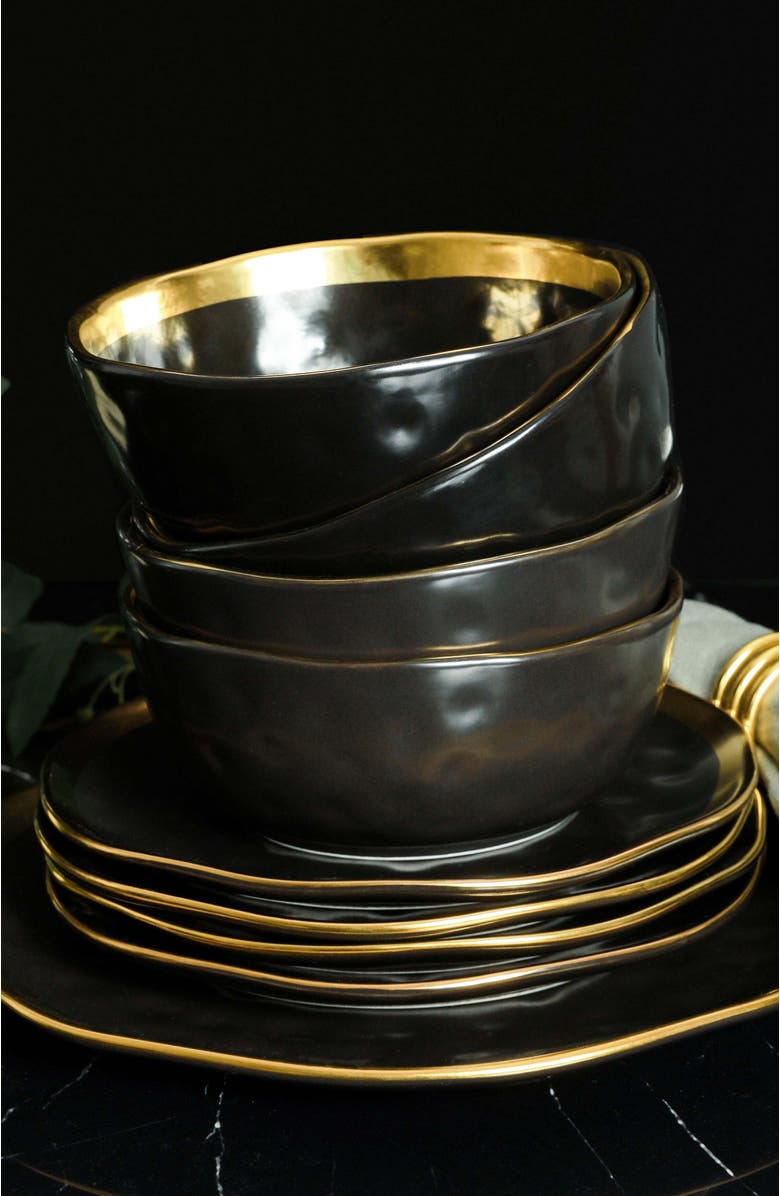 Stone Lain Florian Porcelain 16-Piece Dinnerware Set, Alternate, color, Black