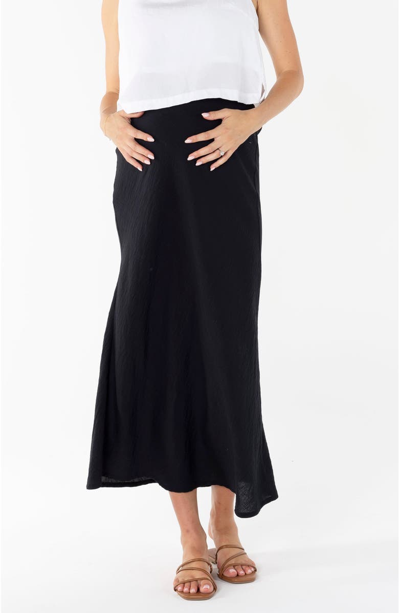 Angel Maternity Helen Bias Cut Maternity Black Midi Skirt, Main, color, 
