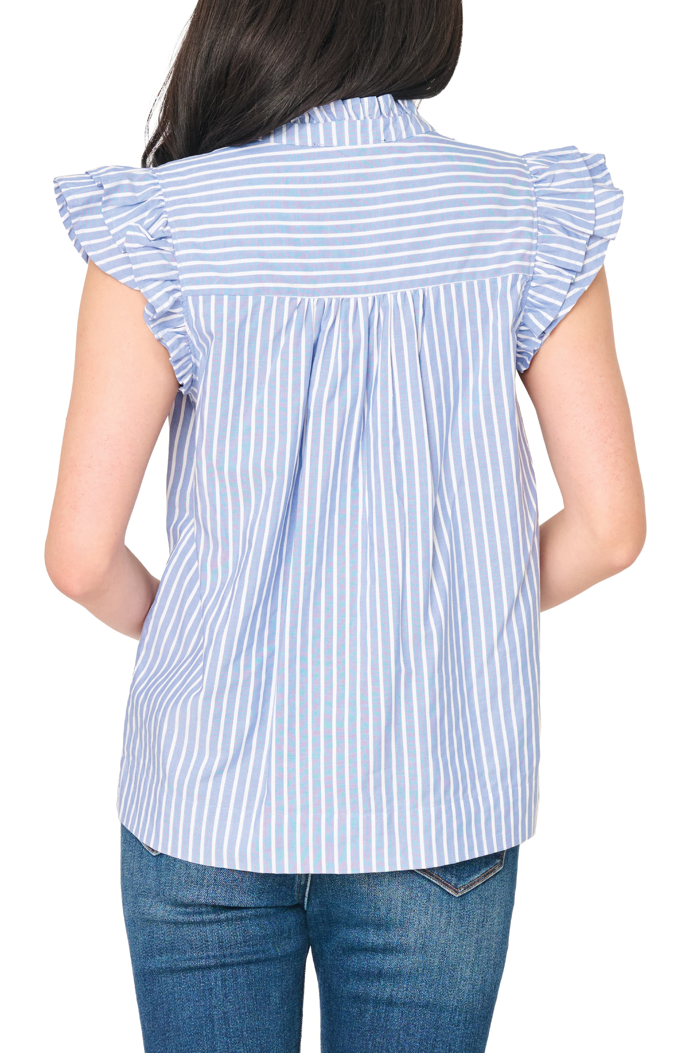 Stripe Flutter Sleeve Poplin Top - image 2