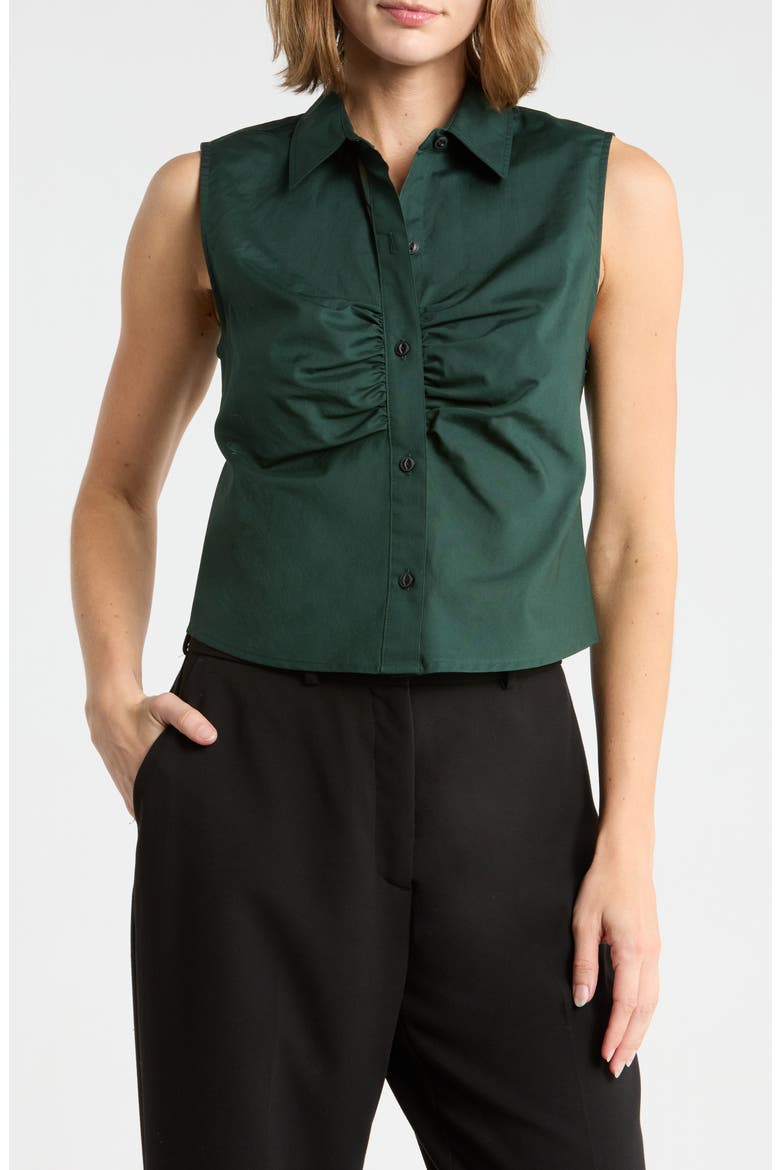 Ginny Poplin Sleeveless Shirt, Main, color, DEEP GREEN